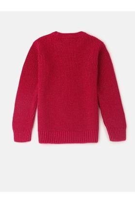 Solid Acrylic Round Neck Girls Sweatshirt - Fuchsia