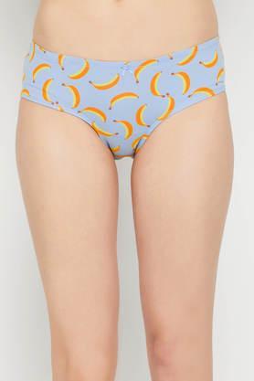 Mid Waist Fruit Print Hipster Panty in Baby Blue with Inner Elastic - Cotton - Blue