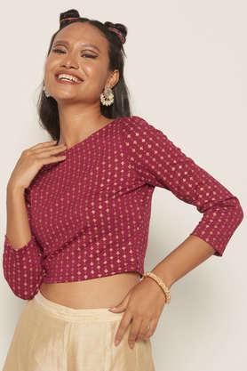 Embroidered Viscose Boat Neck Women's Top - Maroon
