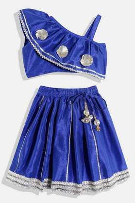 Embellished Silk Regular Fit Girls Lehenga Choli Set - Blue