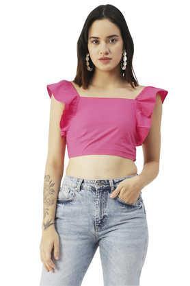 Solid Cotton Square Neck Women's Top - Pink