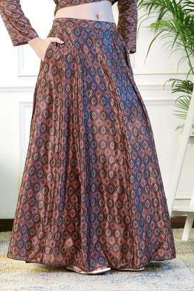 Regular Fit Ankle Length Polyester Women's Festive Wear Skirt - Brown