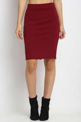 Regular Fit Knee Length Polyester Women's Casual Wear Skirt - Maroon