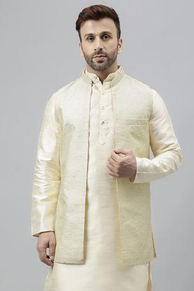 Embroidered Polyester Regular Fit Men's Nehru Jacket - Off White