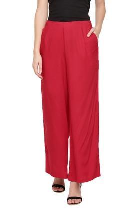 Solid Rayon Regular Fit Women's Palazzo - Red