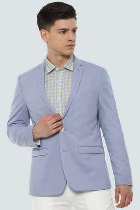 Textured Polyester Cotton Slim Fit Men's Casual Blazer - Blue