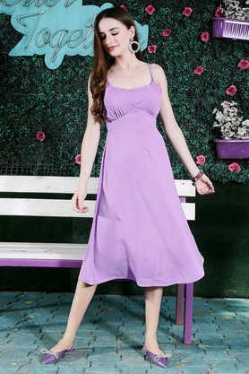 solid-square-neck-polyester-women's-dress---purple