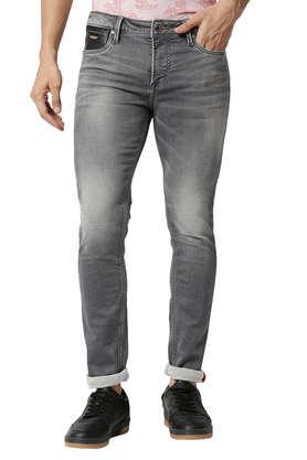 Mid Wash Polyester Cotton Skinny Fit Men's Jeans - Grey