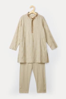 embroidered-viscose-mandarin-boys-kurta-pyjama-set---natural