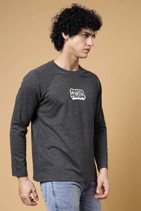 Printed Cotton Round Neck Men's T-Shirt - Charcoal