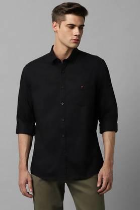 Solid Cotton Slim Fit Men's Casual Shirt - Black