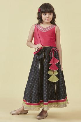 Embroidered Polyester Ankle Length Girls Lehenga Choli Set - Pink