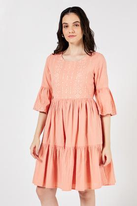 solid-round-neck-cotton-women's-ethnic-dress---peach