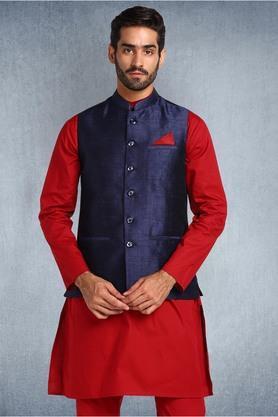 Solid Cotton Blend Collared Men's Casual Nehru Jacket - Multi