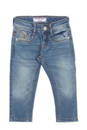 Solid Cotton Slim Fit Boys Jeans - Mid Blue