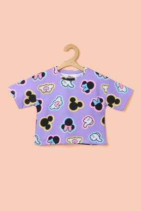Printed Cotton Round Neck Girl's T-Shirt - Lavender