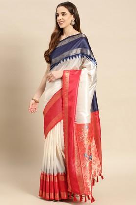 Floral Silk Festive Wear Women's Saree - White