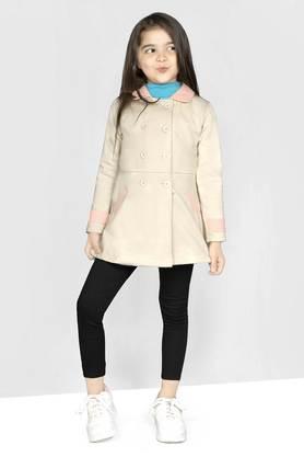 Solid Polyester Regular Fit Girls Coat - Natural