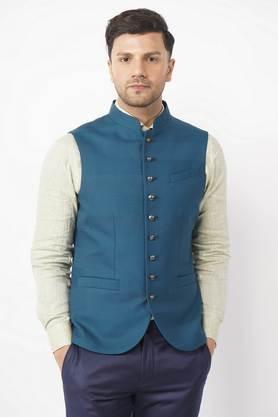 Stripes Slim Fit Men's Casual Wear Nehru Jacket - Grey