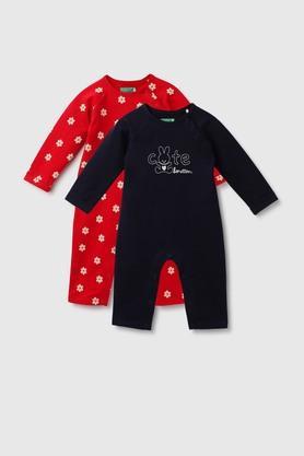 Printed Cotton Infant Girls Rompers - Red