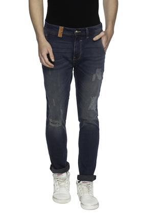 Mens 4 Pocket Distressed Jeans - Blue