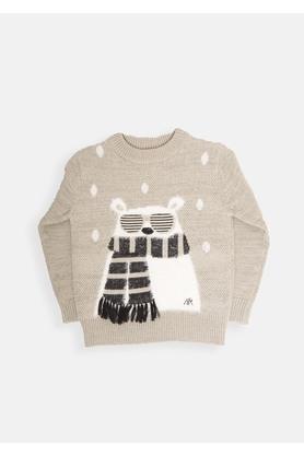 Printed Cotton Blend Crew Neck Boys Sweater - Grey