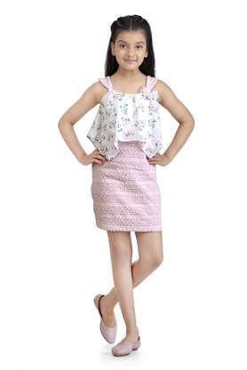 Printed Polyester Square Neck Girls Party Wear Dress - Onion_pink