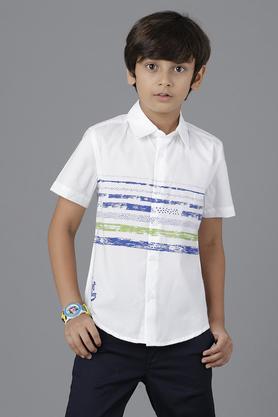 Graphic Cotton Collar Neck Boy's Shirt - White