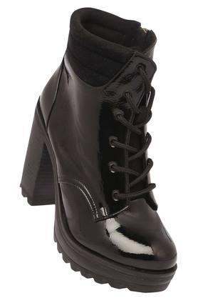 Womens Patent Combat Boots - Black