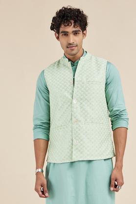 Printed Viscose Blend  Festive Wear Nehru Jacket - Pista Green