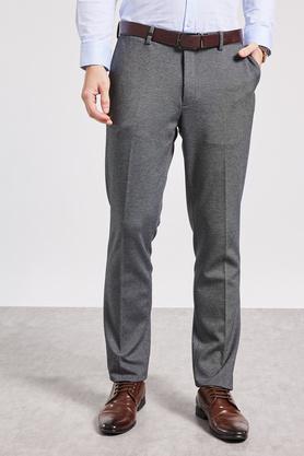 Textured Terrylene Rayon Slim Fit Men's Trousers - Grey