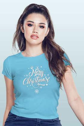 merry-christmas-round-neck-womens-t-shirt---sky-blue