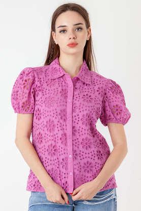 Solid Cotton Regular Fit Women's Casual Shirt - Pink