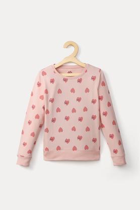 Printed Cotton Round Neck Girls Sweatshirt - Blush