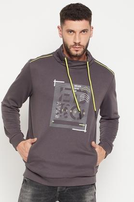 printed-cotton-blend-regular-fit-men's-sweatshirt---charcoal