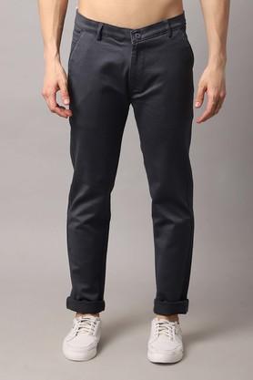 Solid Cotton Stretch Slim Fit Mens Casual Trousers - Grey