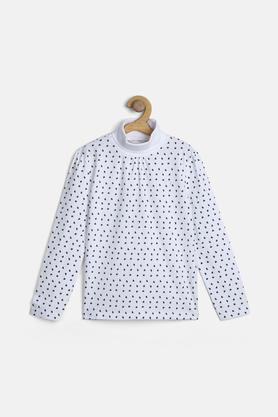 Printed Cotton Turtle Neck Girls Sweatshirt - White