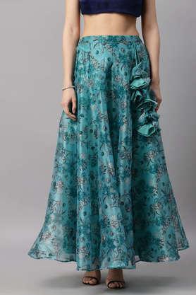 Regular Fit Ankle Length Polyester Women's Festive Wear Skirt - Turquoise