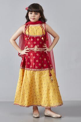 Embellished Chanderi Ankle Length Girls Lehenga Choli Set - Yellow