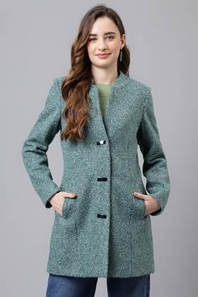 Solid Polyester Regular Fit Women's Coat - Green