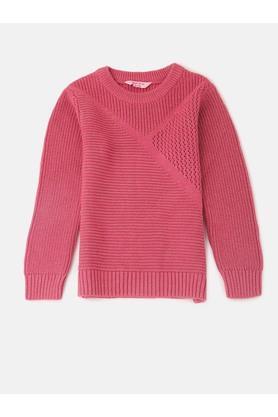 Solid Acrylic Round Neck Girls Sweatshirt - Dusty Pink