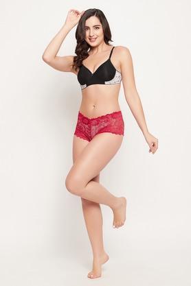 Solid Lace Low Rise Womens Boy Shorts - Maroon