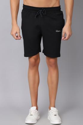 solid-cotton-blend-straight-fit-men's-shorts---black