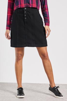 Regular Fit Above Knee Denim Women's Casual Wear Skirts - Black