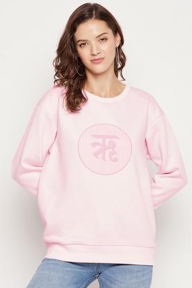 Printed Fleece Round Neck Women's Sweatshirt - Pink