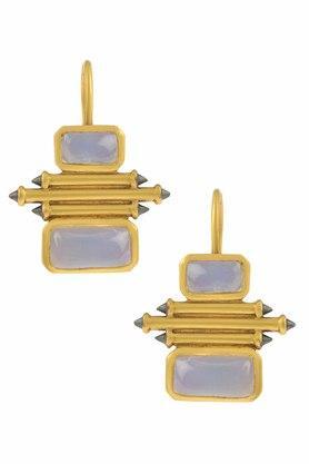 Sterling Silver Gold Plated Opal Double Rectangle Taveez Earrings
