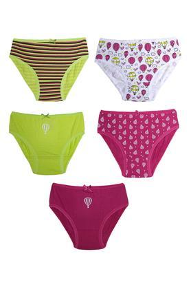 Girls Balloon Print Striped Printed and Solid Briefs - Pack of 5 - Multi