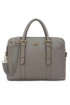 solid-synthetic-leather-zipper-closure-men's-laptop-bag---grey