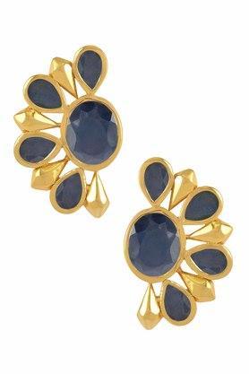 Sterling Silver Gold Plated Blue Sapphire Floral Ear Studs