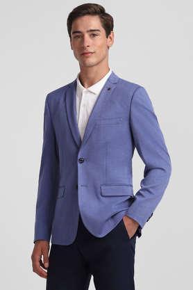 textured-polyester-slim-fit-men's-casual-blazer---blue